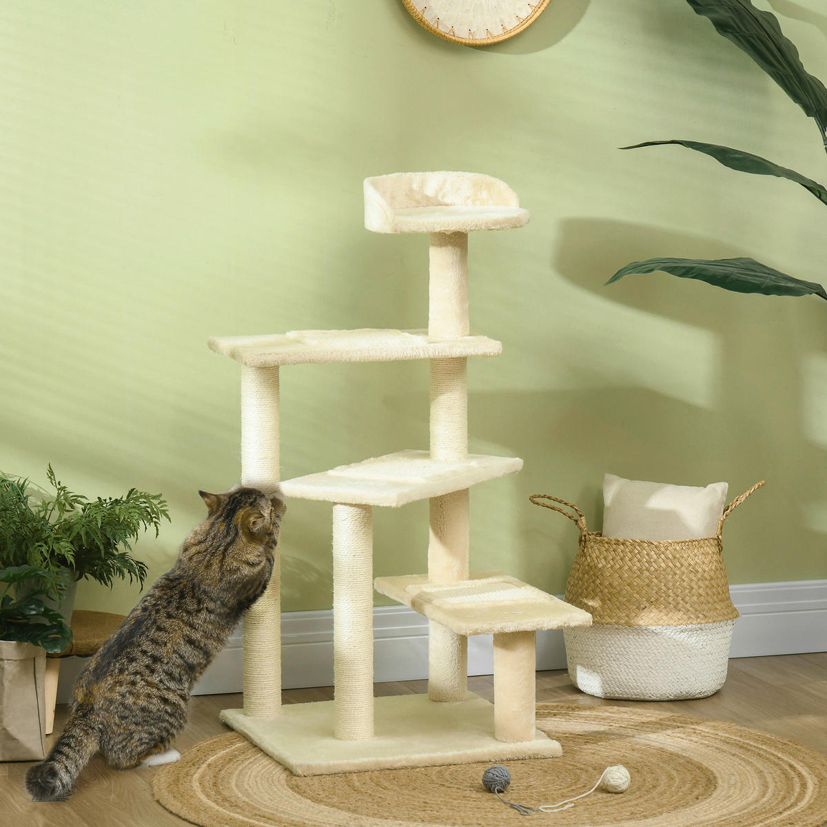 PawHut Katzenkratzbaum beige Spanplatte B/H/L: ca. 50x100x50 cm Katzenkratzbaum - beige (50,00/50,00/100,00cm) - PawHut