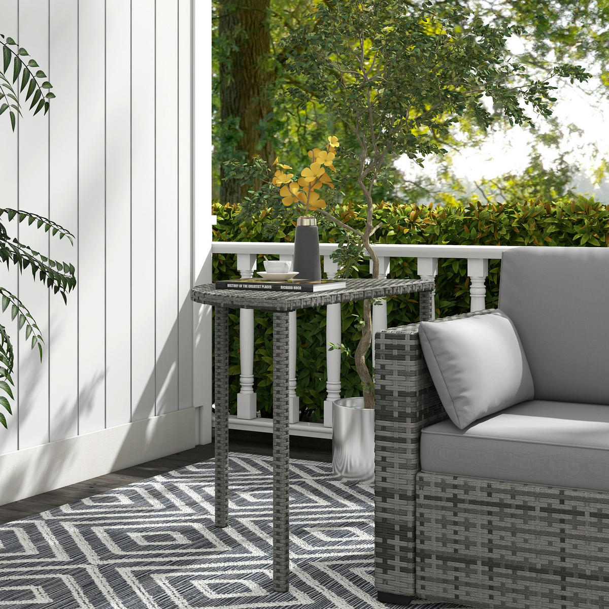 Outsunny Beistelltisch grau Polyrattan B/H/L: ca. 50x100x74 cm Rattan_Beistelltisch - grau (74,00/50,00/100,00cm) - Outsunny