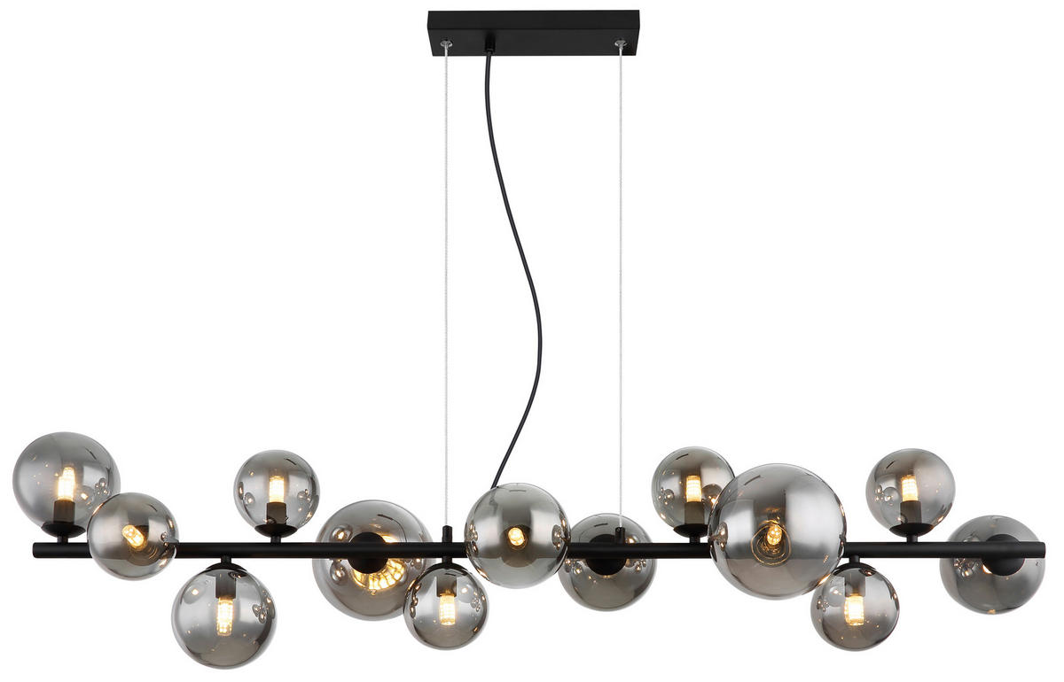 GLOBO Pendelleuchte 56133-13H Riha schwarz Rauch Metall Glas B/H/T: ca. 120x120x34,5 cm 13.0 Brennstellen Riha - schwarz/Rauch (120,00/120,00/34,50cm) - GLOBO
