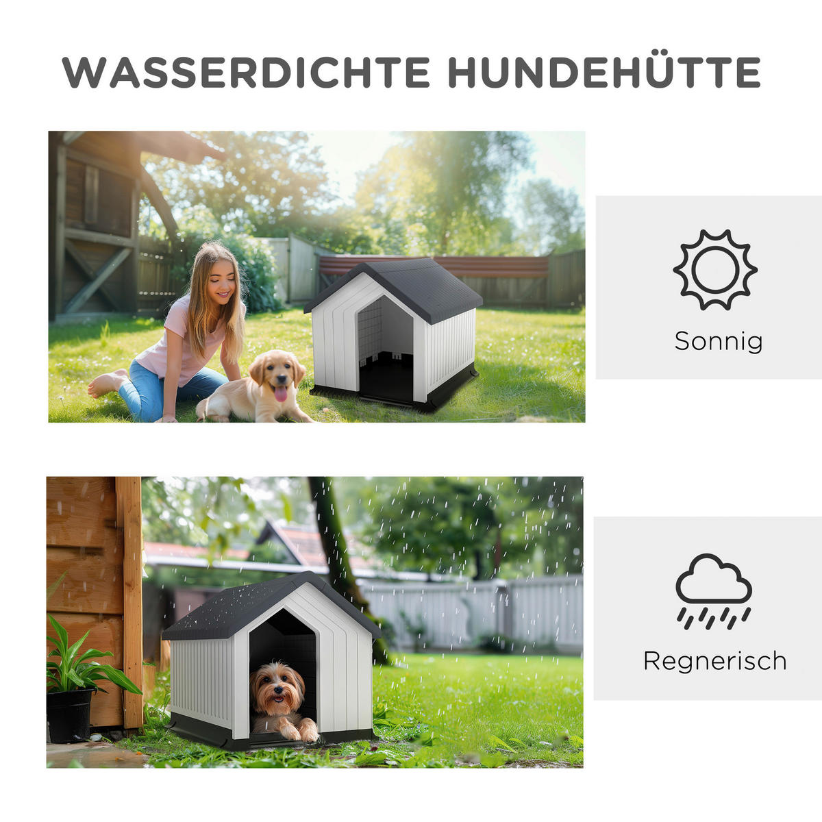 PawHut Hundehütte grau Kunststoff B/H/L: ca. 61x60x62 cm Hundehütte - weiß/grau (62,00/61,00/60,00cm) - PawHut