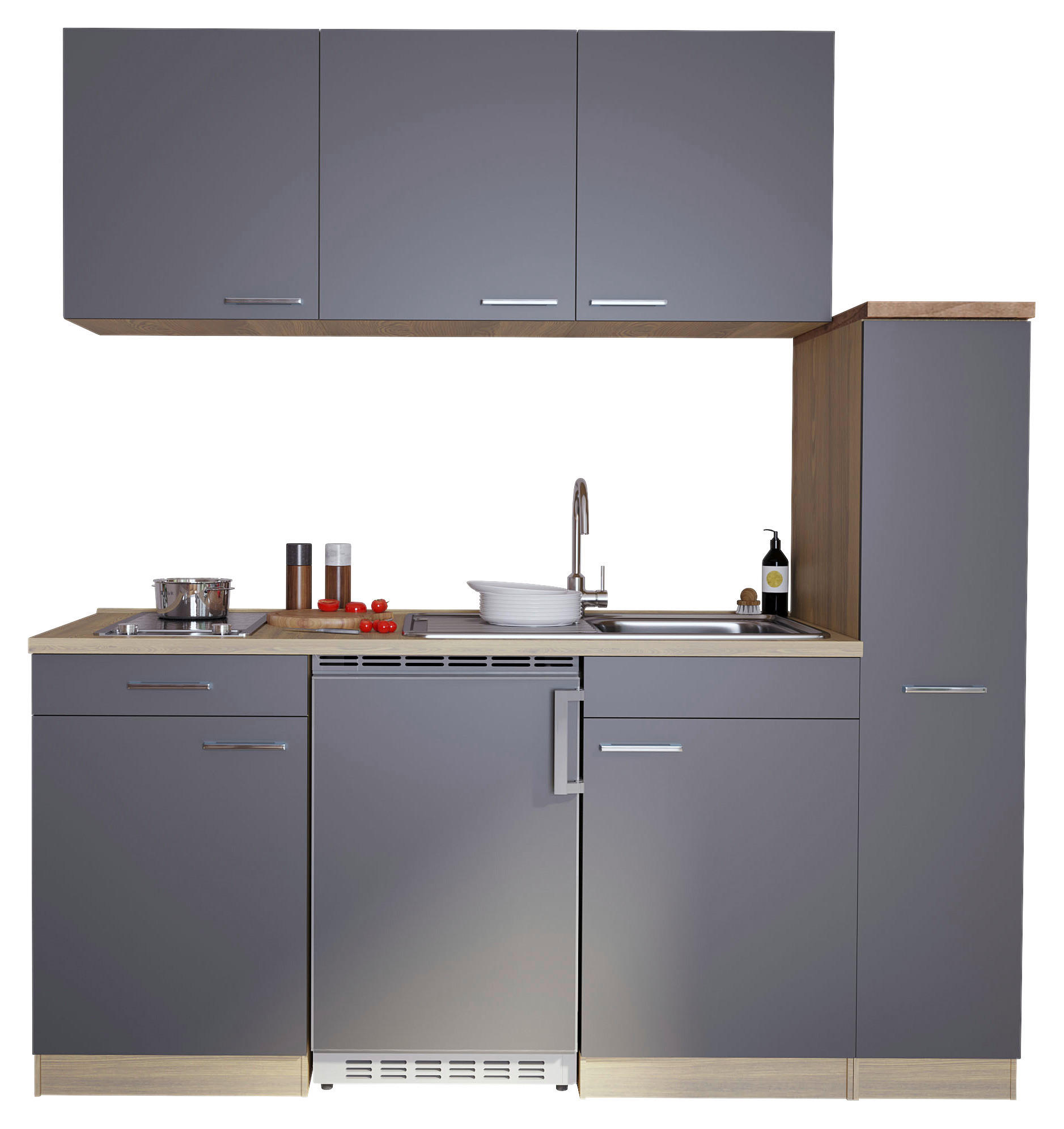 Respekta Küchenblock Economy Eiche Sägerau Nachbildung B/H/T: ca. 180x200x60 cm Economy - Eiche/grau (180,00/200,00/60,00cm) - Respekta