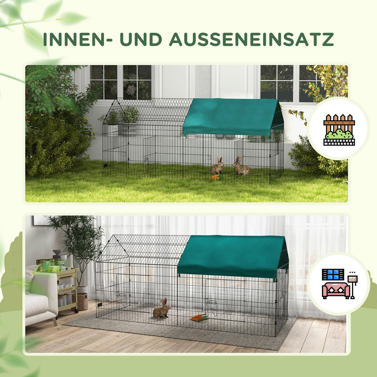 PawHut Kleintier-Freilaufgehege grün Polyester-Mischgewebe B/H/L: ca. 85x103x220 cm Kleintier-Freilaufgehege - grün (220,00/85,00/103,00cm) - PawHut