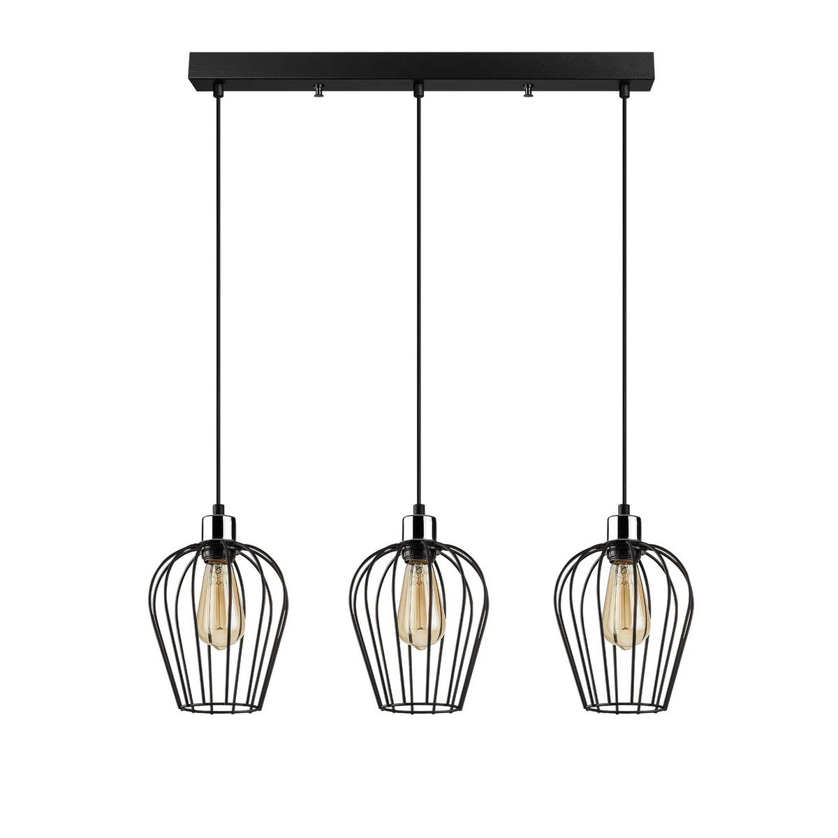 Opviq Pendelleuchte Tel schwarz Eisen B/H/T/L/D: ca. 20x115x20x70x22 cm E27 3 Brennstellen Tel - schwarz (70,00/20,00/115,00cm) - Opviq