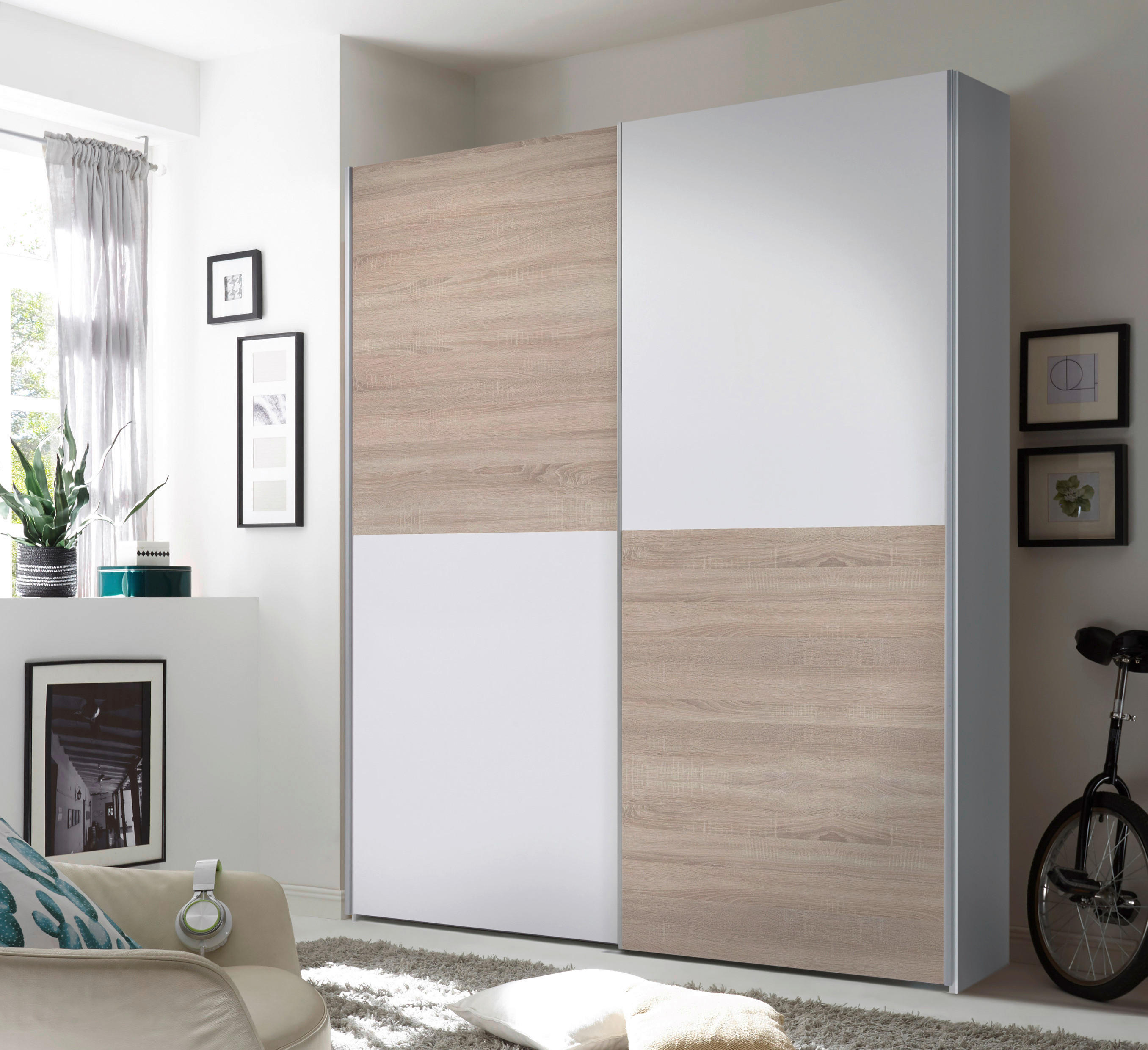 Schwebetürenschrank Time weiß Eiche Sonoma Nachbildung B/H/T: ca. 170x195x59 cm Time - Eiche/weiß (170,00/195,00/59,00cm)