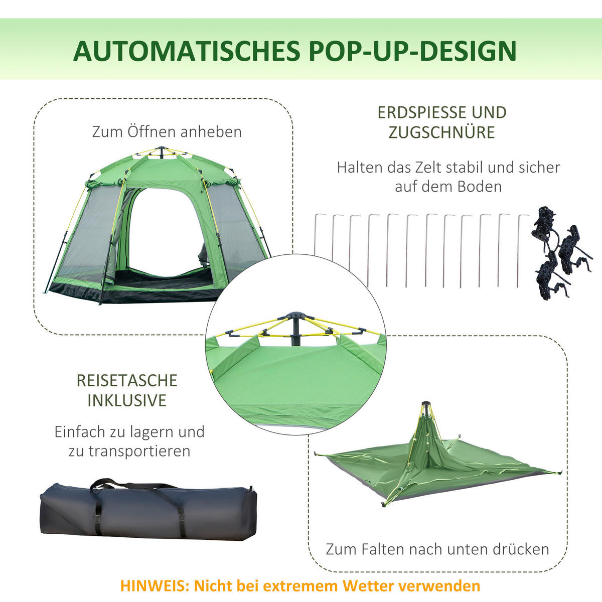 Outsunny Campingzelt B/H/L: ca. 320x180x320 cm Campingzelt - grün (320,00/320,00/180,00cm) - Outsunny