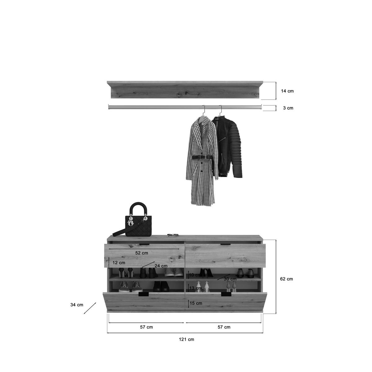 Garderobe PROJEKT Eiche Artisan Nachbildung B/H/T: ca. 212x193x34 cm PROJEKT - Eiche (212,00/193,00/34,00cm) - xonox.home