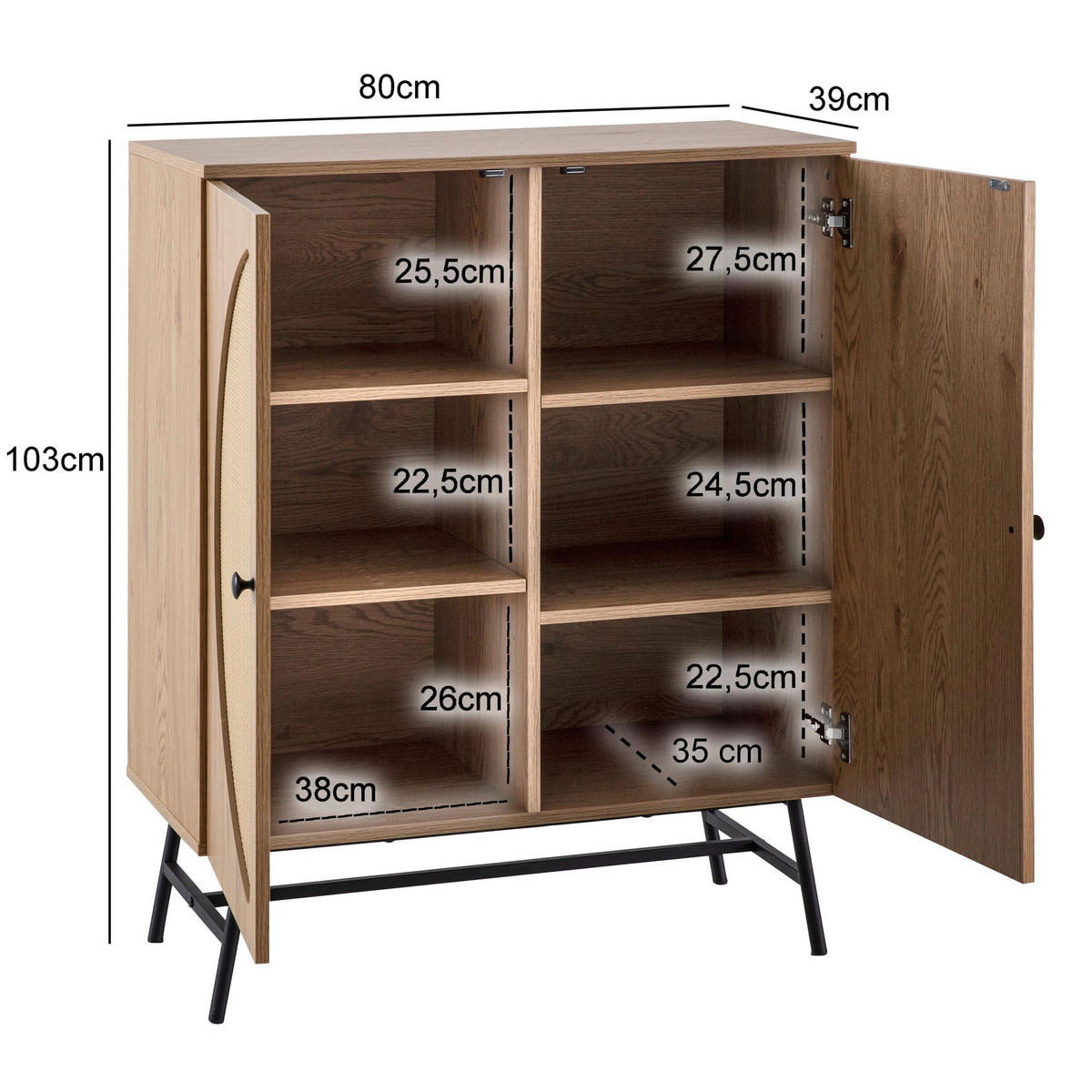 Sideboard natur Eiche Optik B/H/T: ca. 80x103x39 cm Sideboard - natur (80,00/103,00/39,00cm) - Wohnling