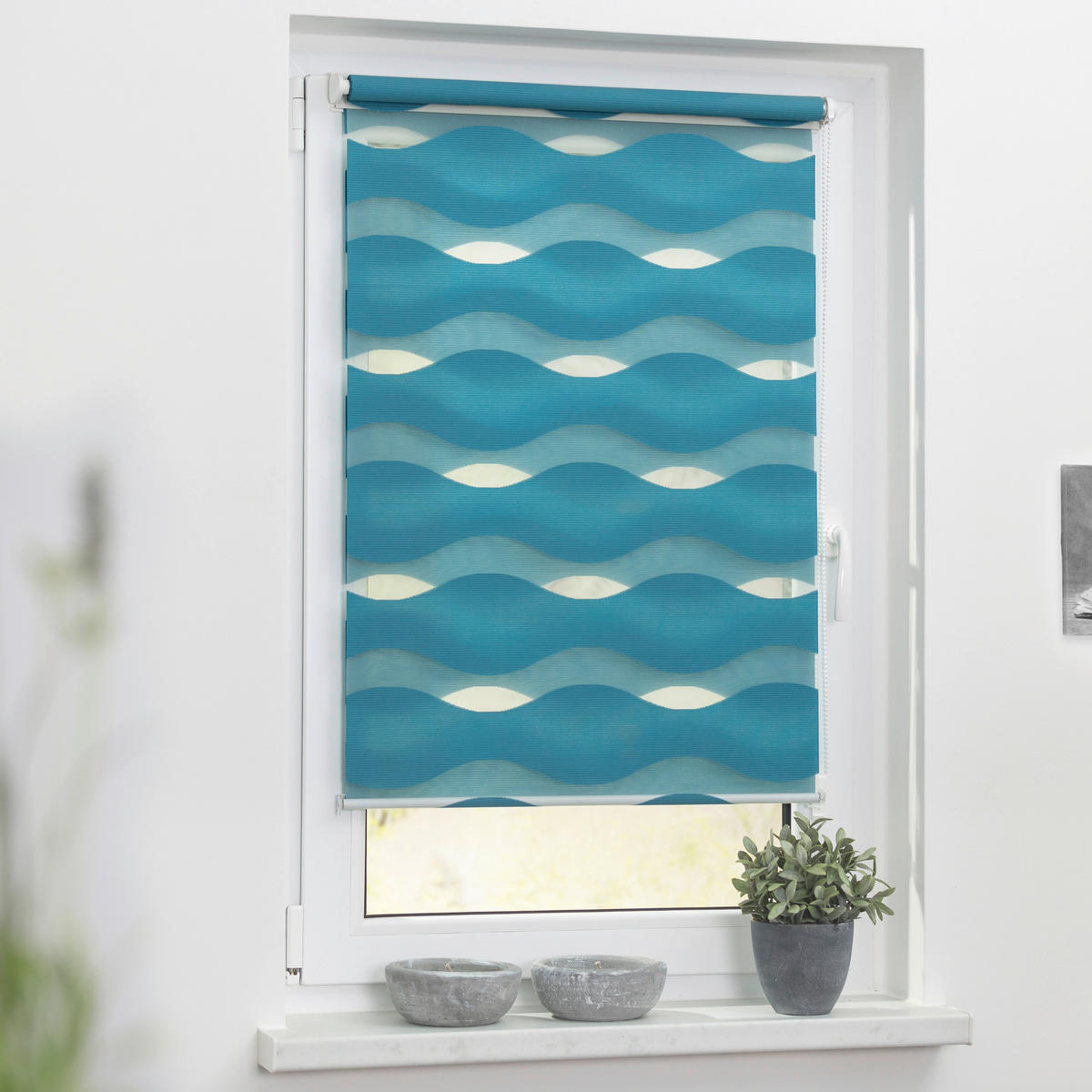 Doppelrollo Duo Welle petrol B/L: ca. 70x150 cm Duo Welle - petrol (70,00/150,00cm) - LICHTBLICK