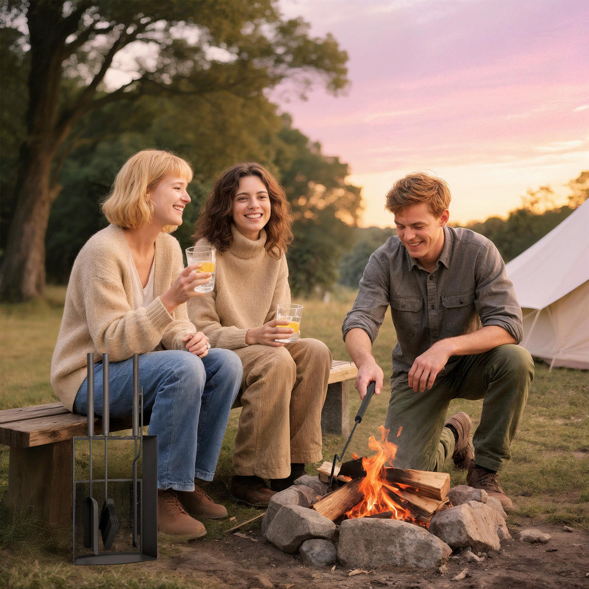 Outsunny Kaminbesteck schwarz B/H/L: ca. 13x59,5x28 cm Kaminbesteck - schwarz (28,00/13,00/59,50cm) - Outsunny