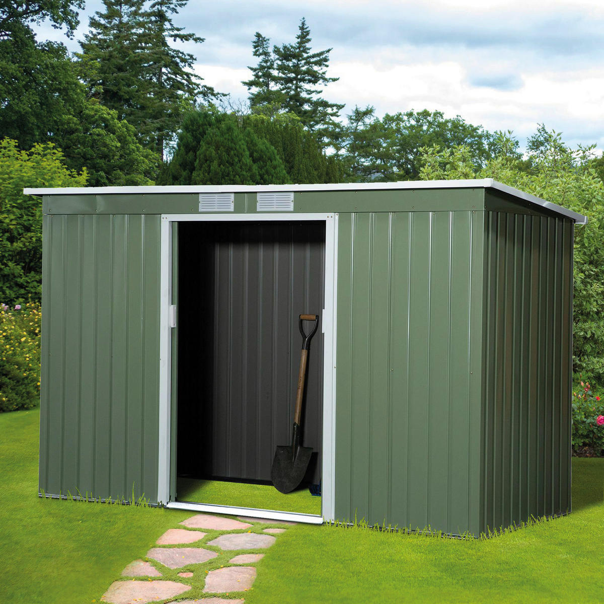 Outsunny Gartenschrank grün Stahl B/H/T: ca. 277x173x130 cm Gartenschrank mit Schiebetür - grün (277,00/173,00/130,00cm) - Outsunny