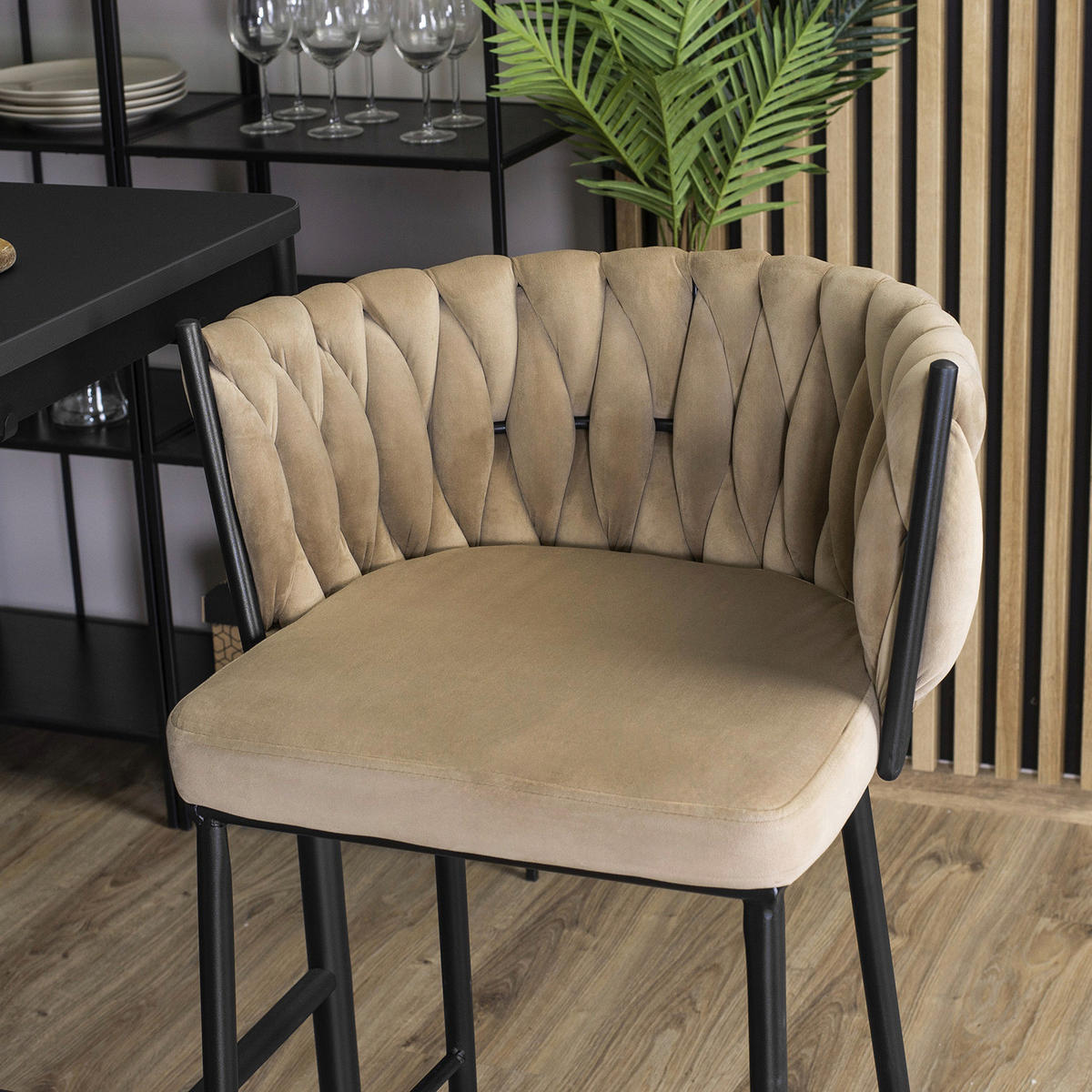 Barhocker FLORES beige Velourstoff B/H/T: ca. 60x104,5x56 cm FLORES - beige (60,00/104,50/56,00cm) - WIPMEB