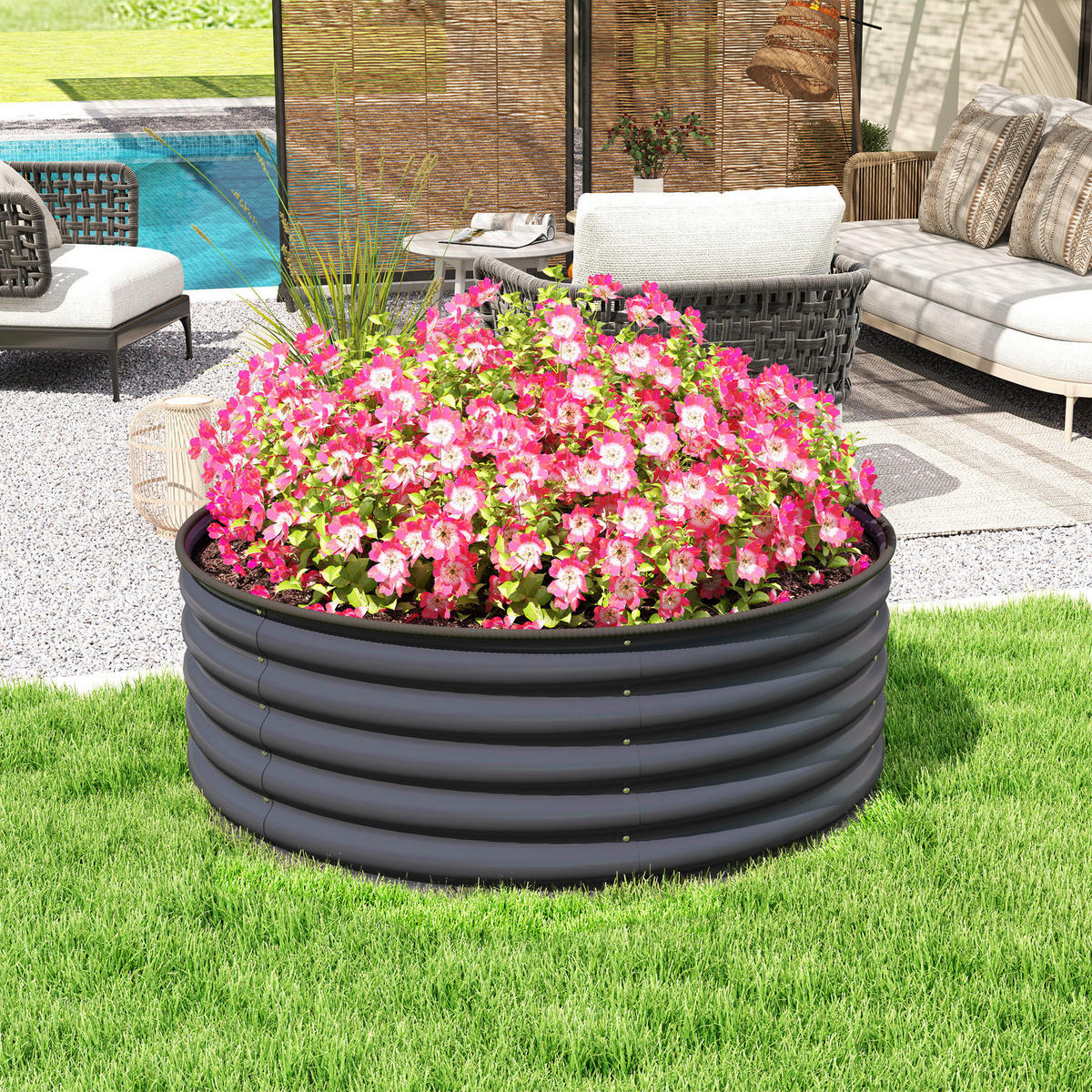 Outsunny Hochbeet dunkelgrau Stahl B/H/L: ca. 120x43x120 cm Hochbeet - dunkelgrau (120,00/120,00/43,00cm) - Outsunny