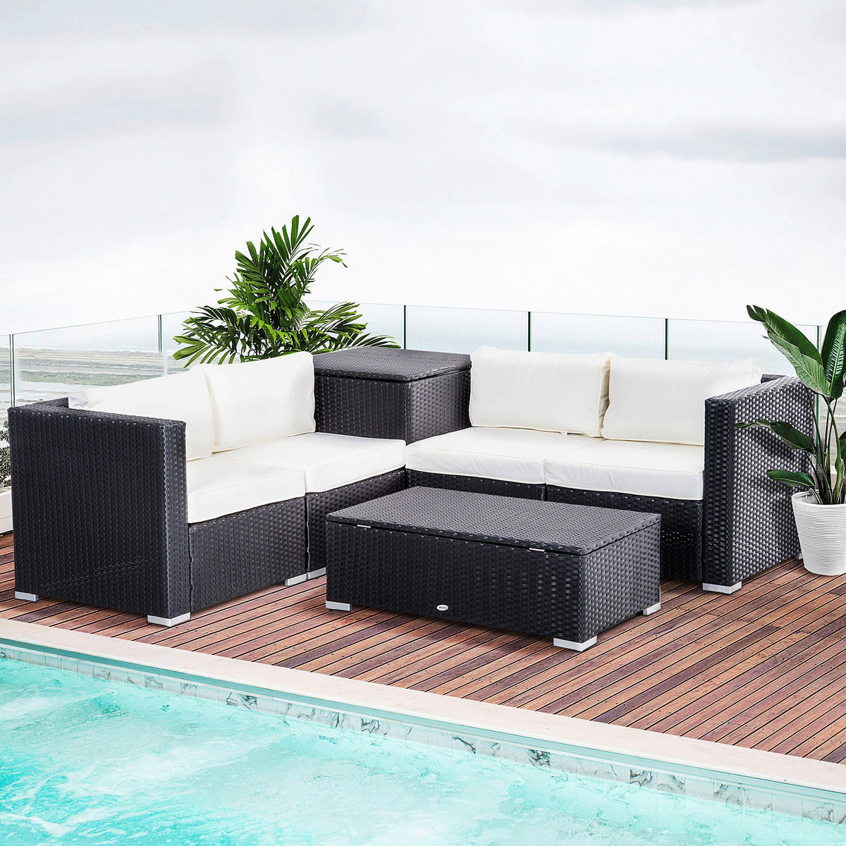 Outsunny Sitzgruppe schwarz Polyrattan B/H/L: ca. 70x70x66 cm Gartenmöbel_Set - schwarz (66,00/70,00/70,00cm) - Outsunny