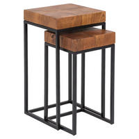 Beistelltisch 2er-Set natur schwarz lackiert Echtholz Eisen 2er-Set - natur/schwarz - Wohnling
