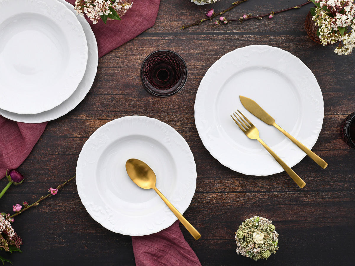 CreaTable Tafelservice Rokoko weiß Porzellan 12 tlg. Rokoko - weiß - CreaTable