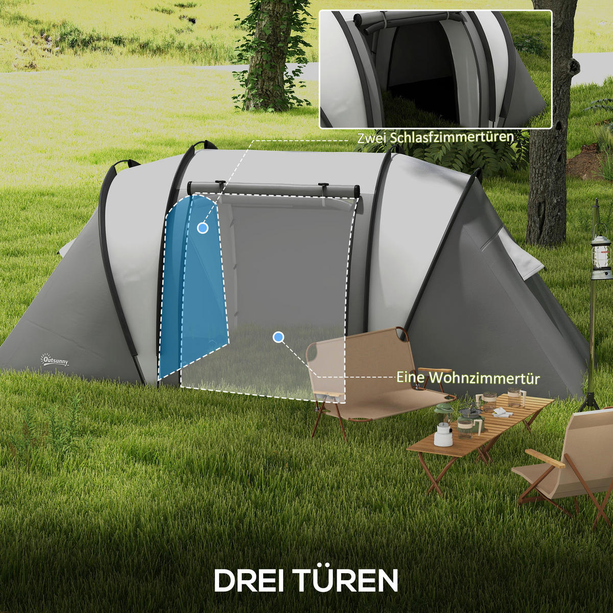 Outsunny Tunnelzelt B/H/L: ca. 220x180x450 cm Tunnelzelt - grau (450,00/220,00/180,00cm) - Outsunny