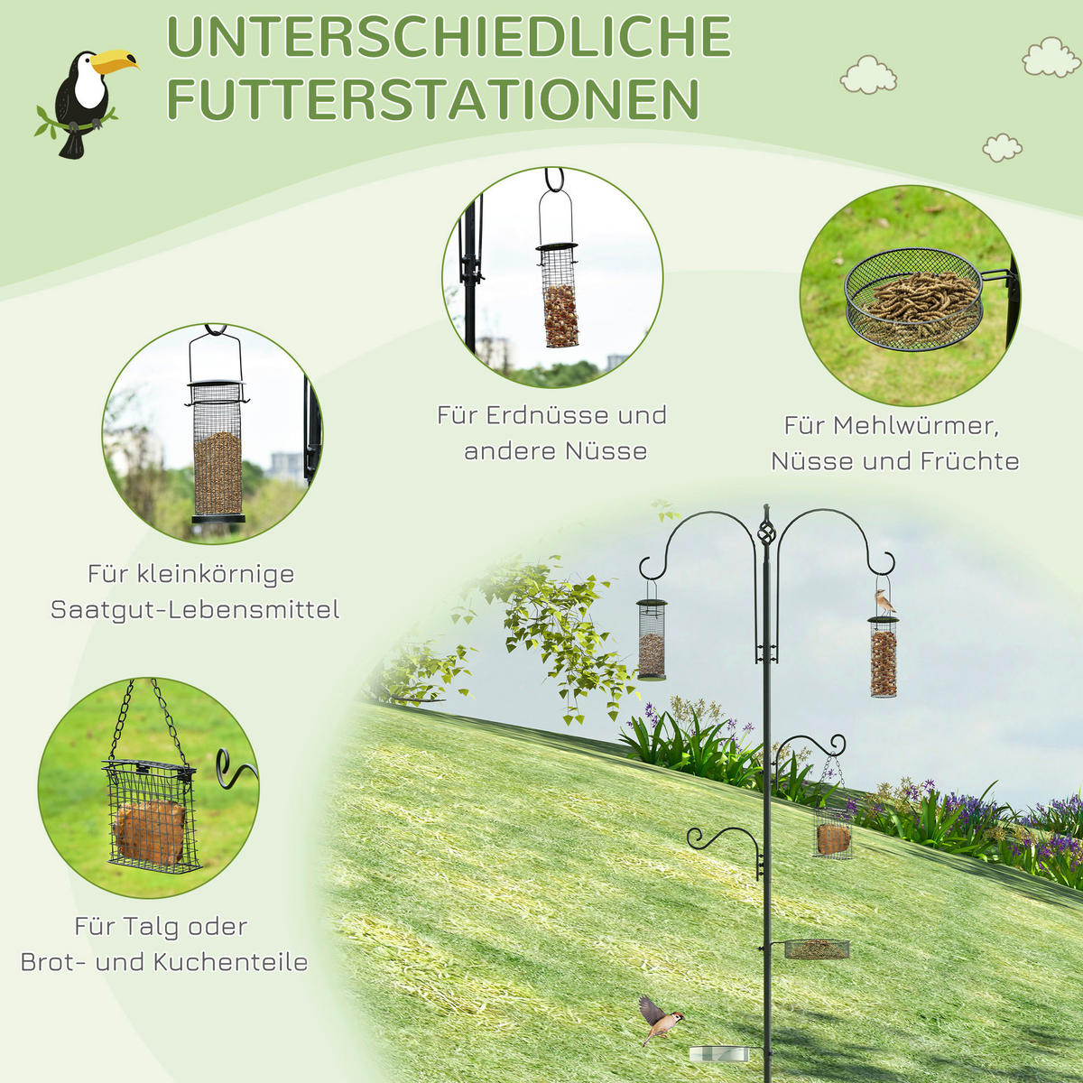 PawHut Tier-Zubehör schwarz Edelstahl B/H/L: ca. 54,5x54,5x208 cm Vogelfutterspender - schwarz (208,00/54,50/54,50cm) - PawHut
