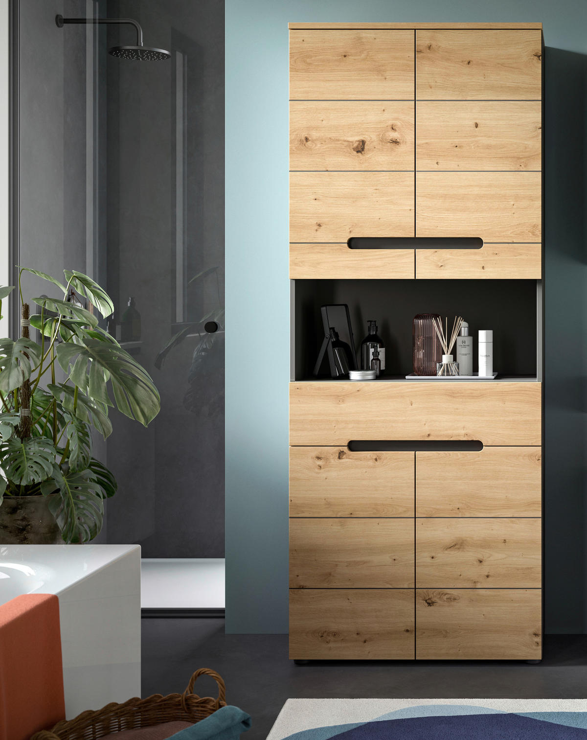 Hochschrank Canu Basalt Eiche Artisan Nachbildung B/H/T: ca. 76x193x34 cm Canu - Eiche/Basalt (76,00/193,00/34,00cm) - xonox.home