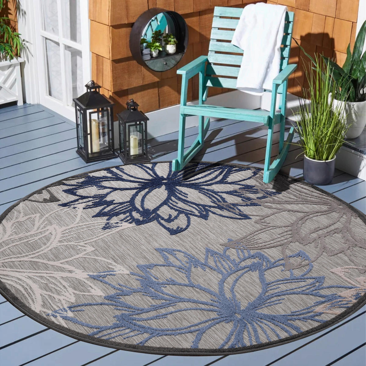 Sanat Outdoorteppich FLORAL grau B/L: ca. 120x120 cm FLORAL - grau (120,00/120,00cm) - Sanat