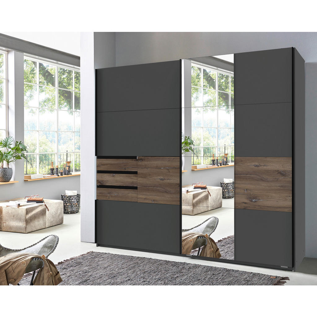 Thumbnail - Schwebetürenschrank Bamberg Graphit Eiche Flagstaff Nachbildung B/H/T: ca. 180x198x65 cm