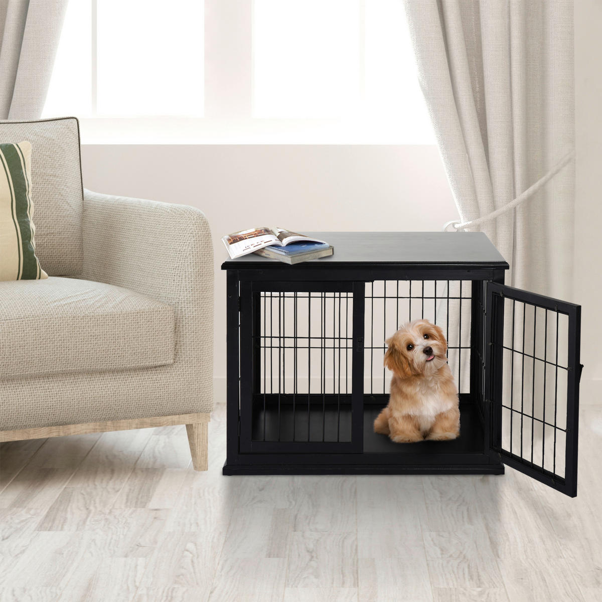 PawHut Hundekäfig schwarz MDF B/H/T: ca. 81x66x59 cm Hundekäfig - schwarz (81,00/66,00/59,00cm) - PawHut