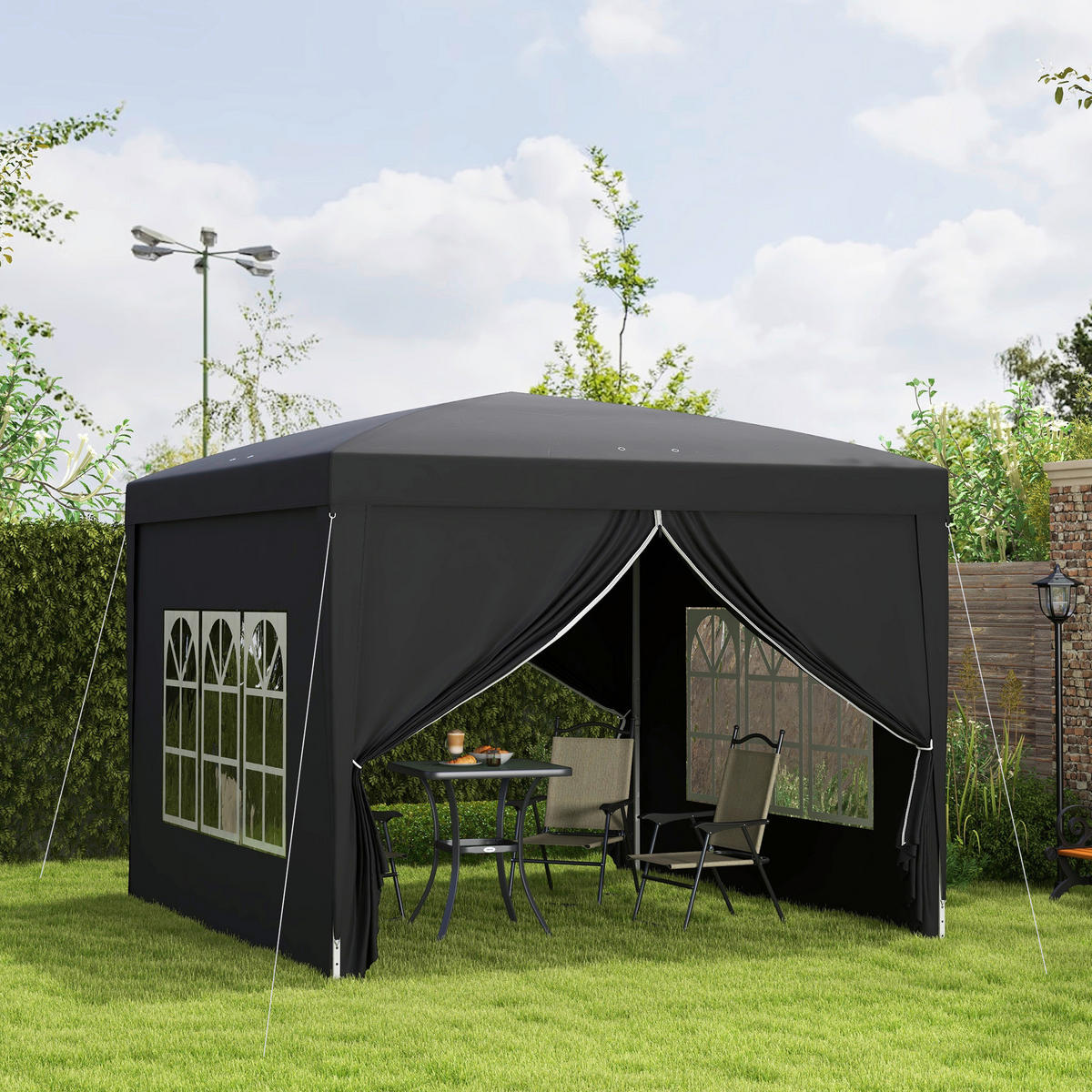 Outsunny Pavillon schwarz Stahl B/H/L: ca. 295x258x295 cm Pavillon - schwarz (295,00/295,00/258,00cm) - Outsunny