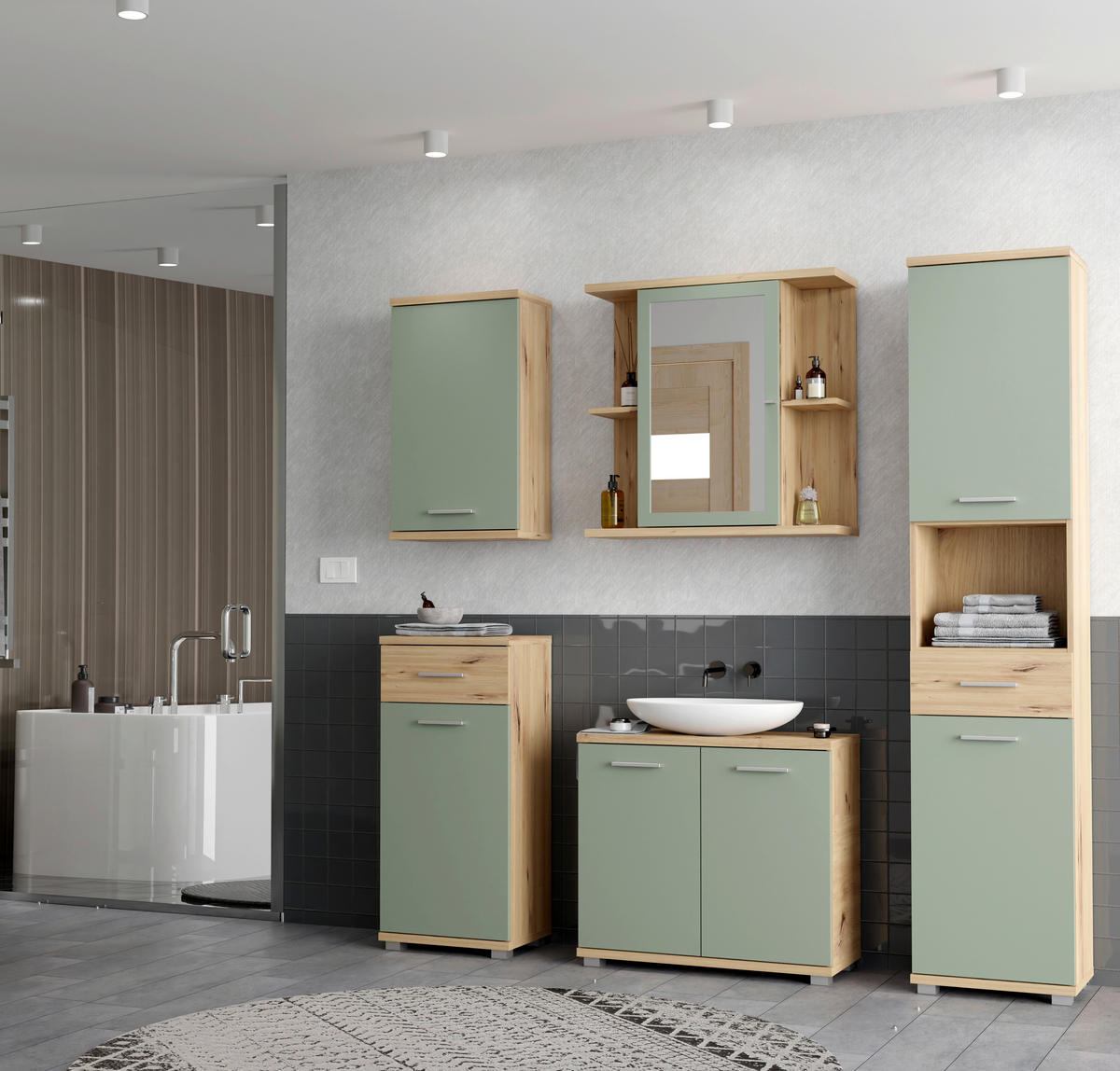 Hängeschrank  Eiche Artisan Nachbildung salbei B/H/T: ca. 40x69x23 cm Champ_Hängeschrank CMPH072-M888 - Eiche/salbei (40,00/69,00/23,00cm)