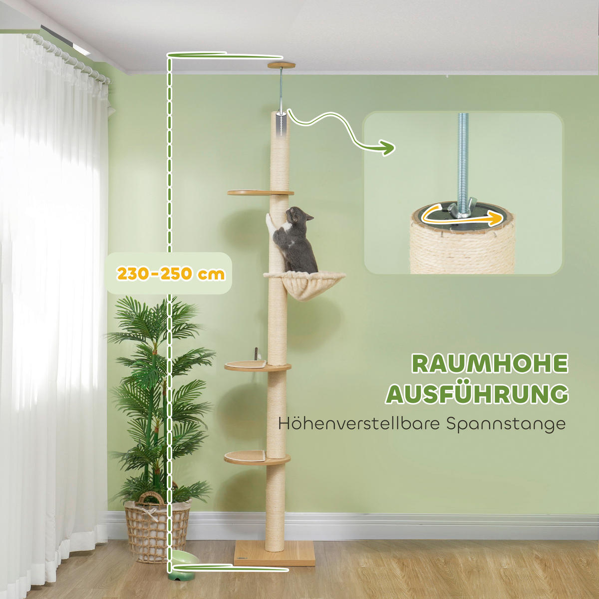PawHut Kratzbaum Eiche Polyester B/H/L: ca. 40x250x40 cm Kratzbaum - Eiche/cremeweiß (40,00/40,00/250,00cm) - PawHut