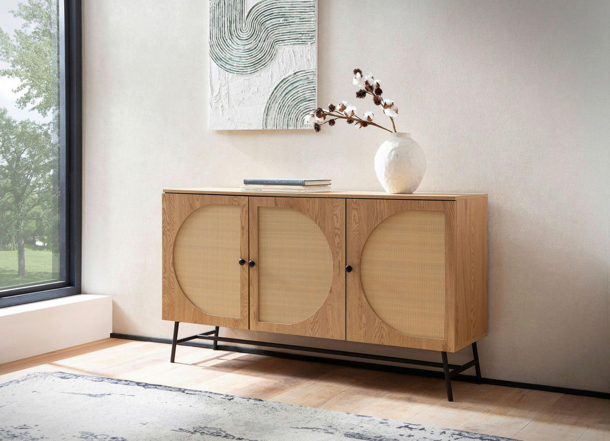 Sideboard natur Eiche Optik B/H/T: ca. 140x80x39 cm Sideboard - natur (140,00/80,00/39,00cm) - Wohnling