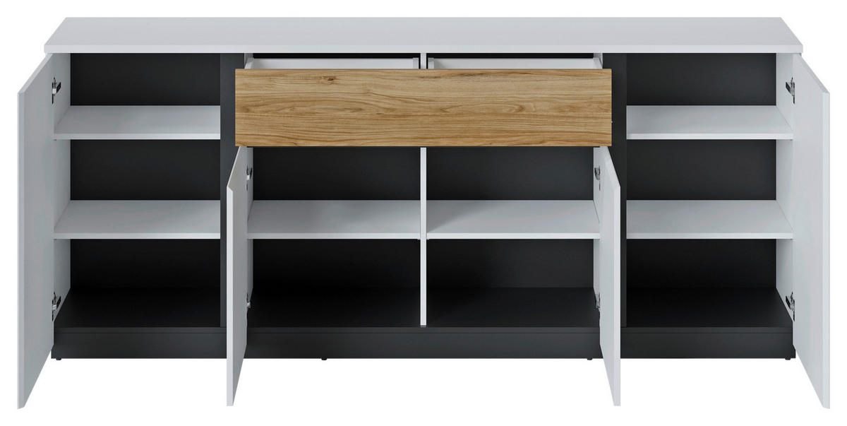 Sideboard Novena weiß Eiche Catania Nachbildung schwarz matt B/H/T: ca. 209x87x40 cm Novena - weiß/schwarz (209,00/87,00/40,00cm)