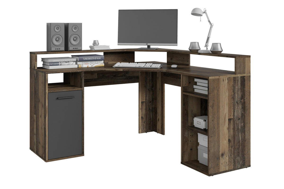 Schreibtisch FOX Eiche Old Wood Nachbildung anthrazit B/H/T: ca. 139x90,8x139 cm FOX - Eiche/anthrazit (139,00/90,80/139,00cm) - byLIVING