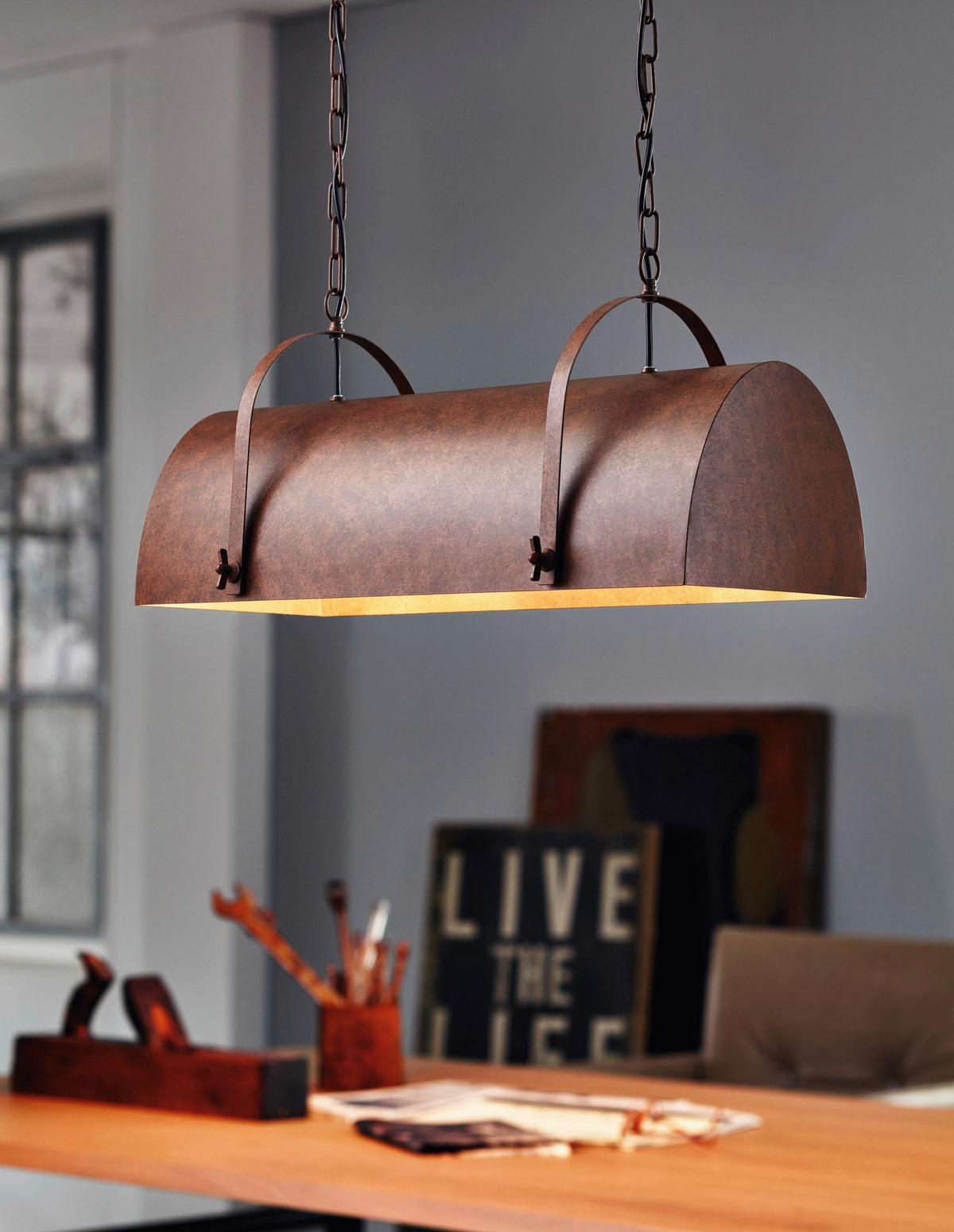 Eglo Pendelleuchte braun Stahl B/H/L: ca. 28x110x70 cm E27 2 Brennstellen Deerhurst - braun (70,00/28,00/110,00cm) - Eglo