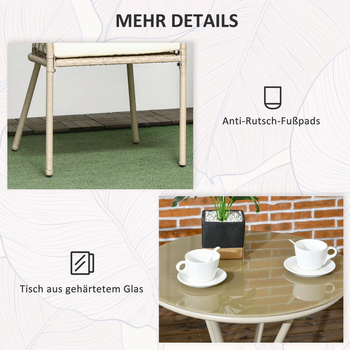 Outsunny Sitzgruppe khaki Edelstahl B/H/L: ca. 65x63x81 cm Gartenmöbel_Set - khaki (81,00/65,00/63,00cm) - Outsunny
