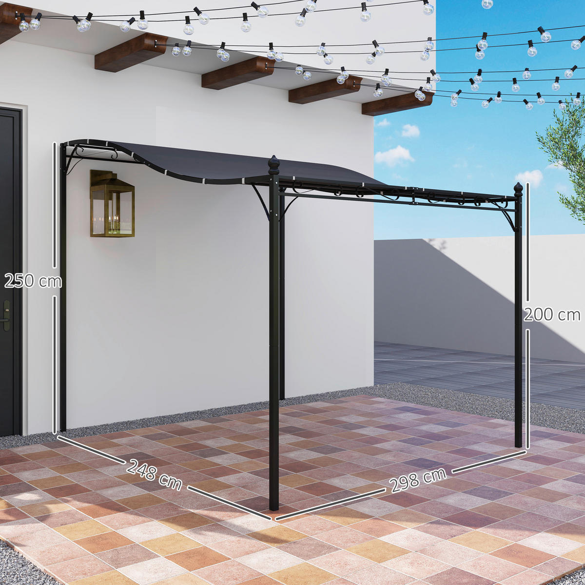 Outsunny Anbaupavillon dunkelgrau Metall B/H/L: ca. 298x250x248 cm Anbaupavillon - dunkelgrau (248,00/298,00/250,00cm) - Outsunny