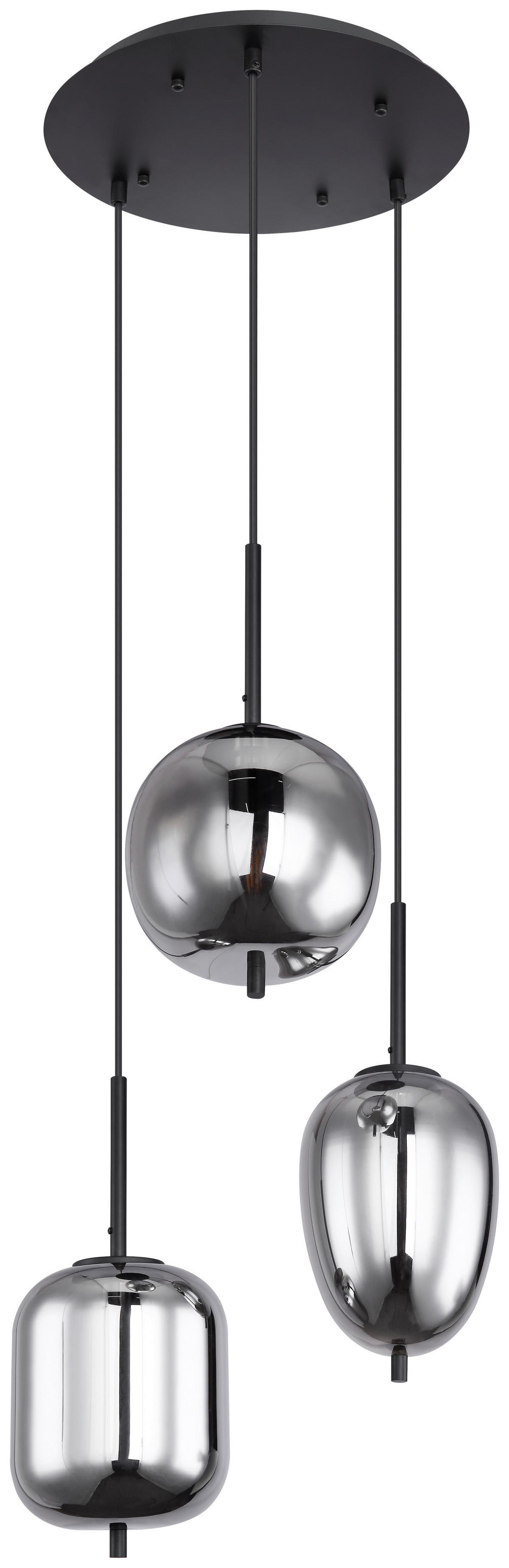 GLOBO Pendelleuchte Blacky 15345-3 schwarz Metall Rauchglas H/D: ca. 120x46 cm E14 3 Brennstellen Pendelleuchte_Blacky 3flg. - schwarz (46,00/120,00cm) - GLOBO