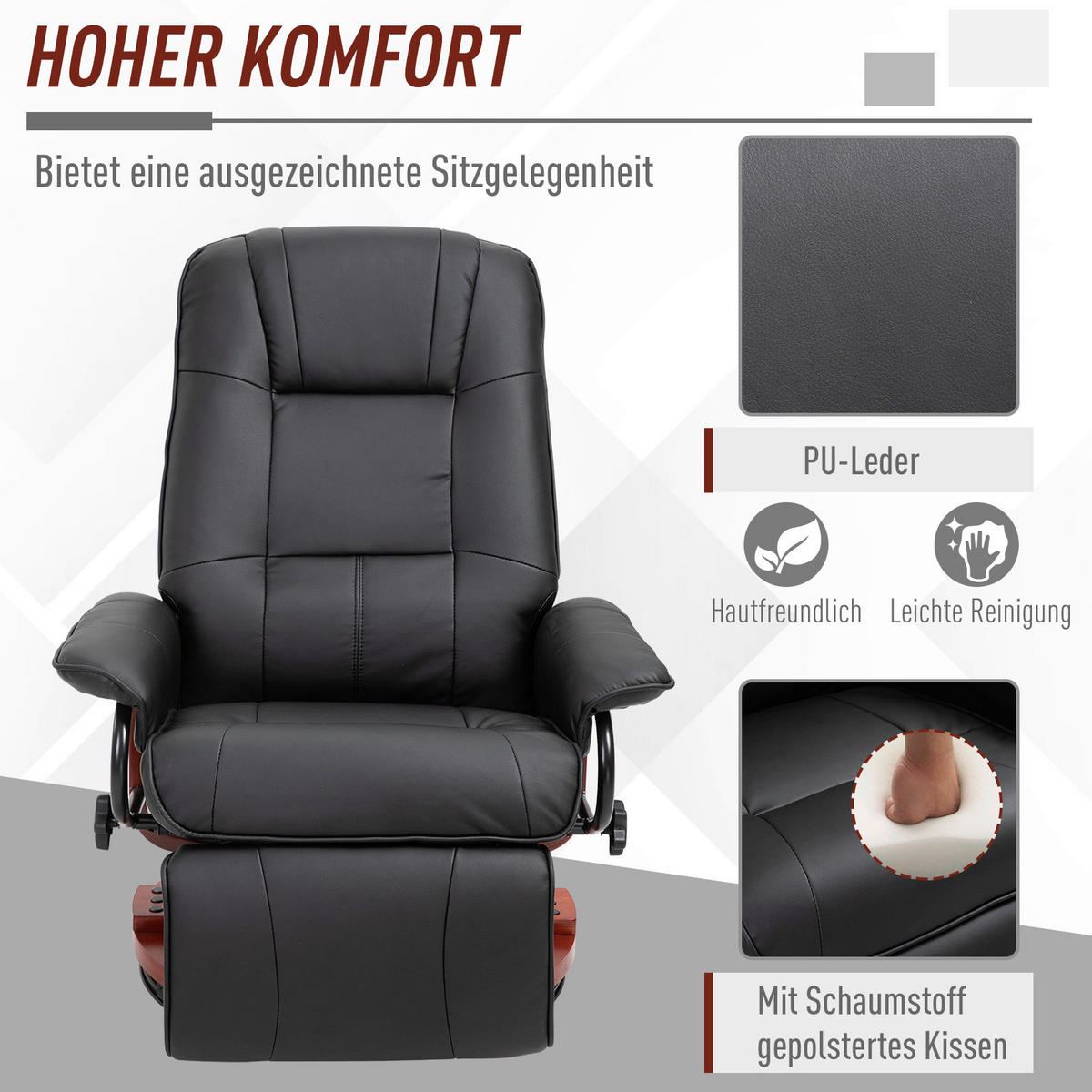 Sessel 833-621 schwarz B/H/T: ca. 78x100x87 cm 833-621 - schwarz (78,00/100,00/87,00cm) - HOMCOM