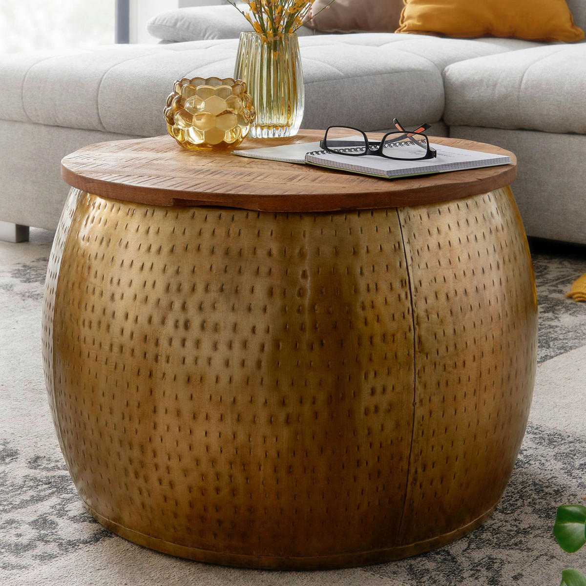 Couchtisch gold braun B/H/T: ca. 60x40x60 cm Couchtisch - braun/gold (60,00/40,00/60,00cm) - Wohnling