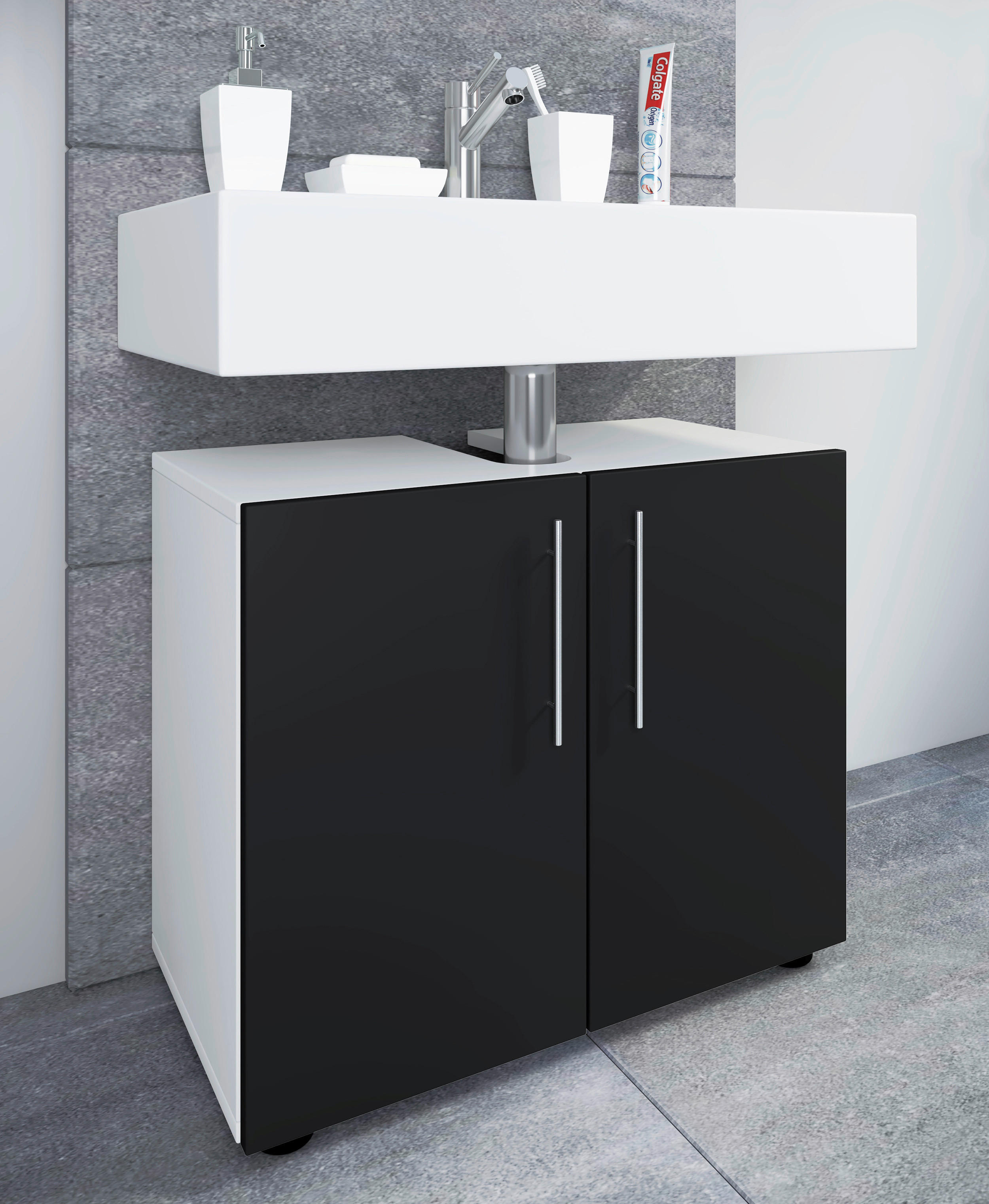 Unterschrank Flandu weiß schwarz B/H/T: ca. 60x51x30 cm Flandu - weiß/schwarz (60,00/51,00/30,00cm) - VCM Möbel