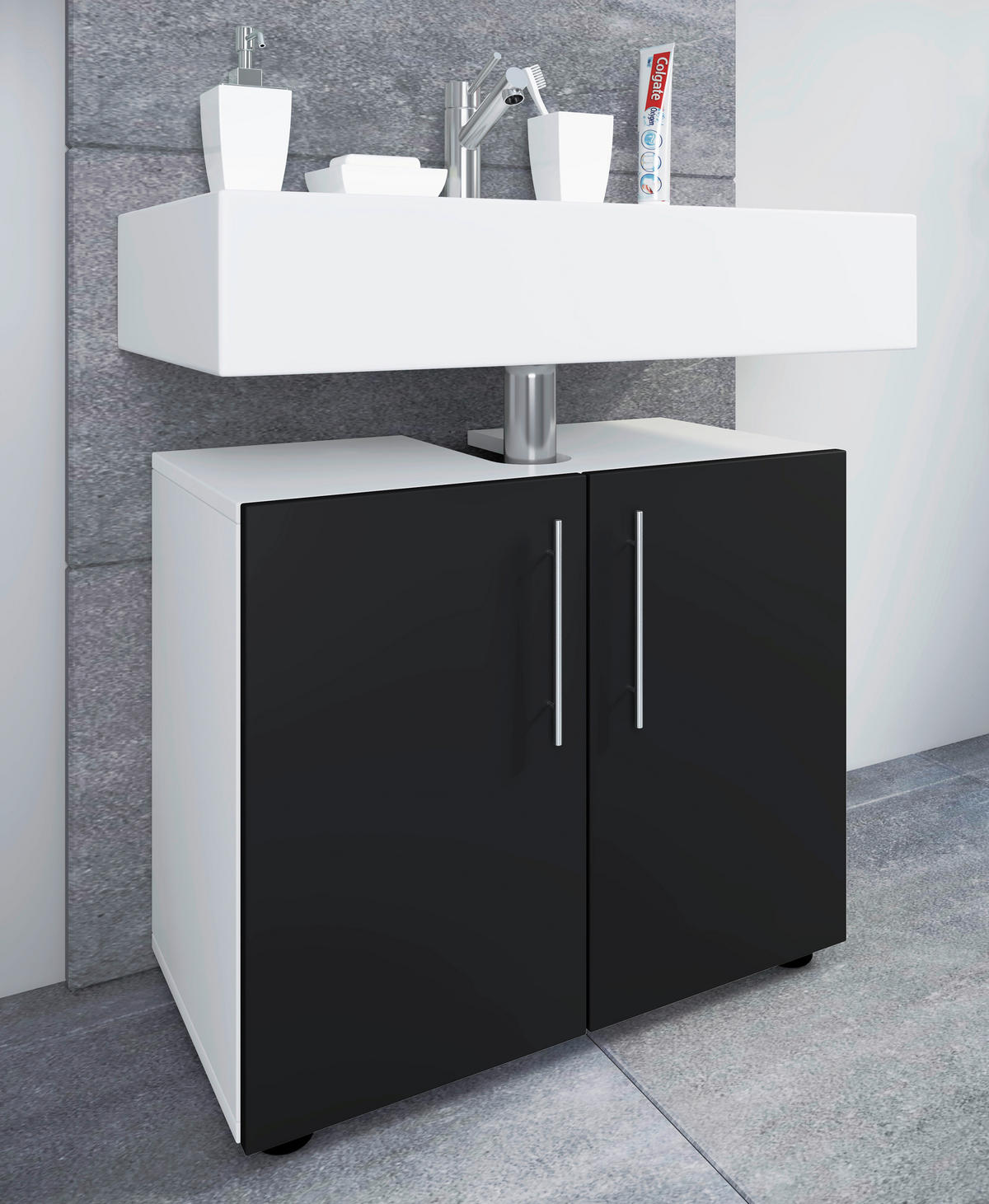 Unterschrank Flandu weiß schwarz B/H/T: ca. 60x51x30 cm Flandu - weiß/schwarz (60,00/51,00/30,00cm) - VCM Möbel