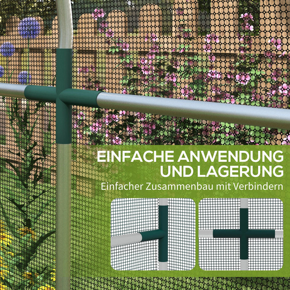 Outsunny Tier-Zubehör schwarz Edelstahl B/H/L: ca. 360x120x188 cm Vogelschutznetz - schwarz (188,00/360,00/120,00cm) - Outsunny