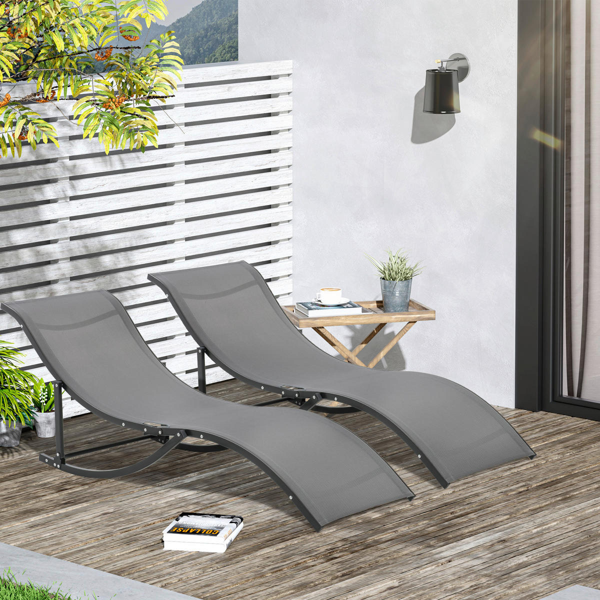Outsunny Gartenliege 2er Set dunkelgrau Aluminium B/H/L: ca. 61x63x165 cm Gartenliege_2erSet - dunkelgrau (165,00/61,00/63,00cm) - Outsunny