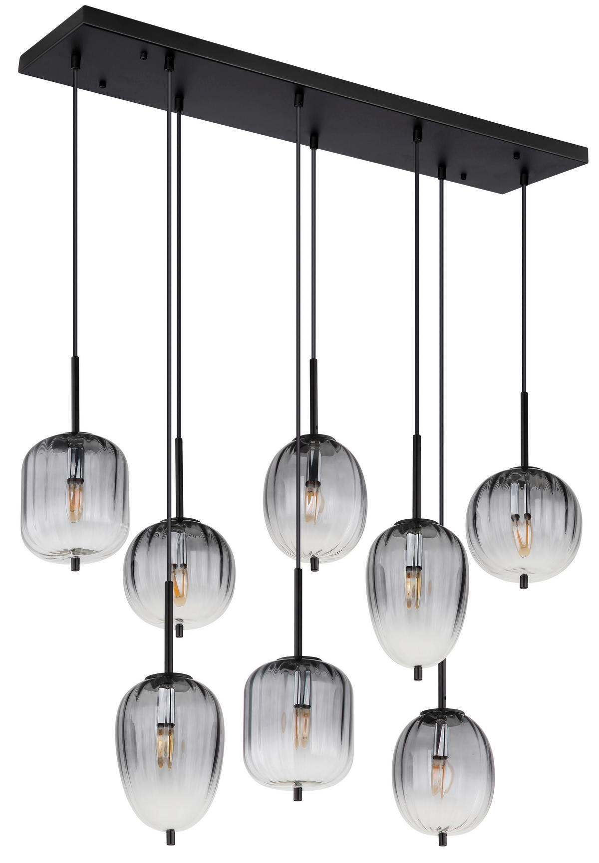 GLOBO Pendelleuchte mattschwarz Glas Metall B/H/T: ca. 32,5x120x102,5 cm 8.0 Brennstellen 15215-8 - mattschwarz (32,50/120,00/102,50cm) - GLOBO