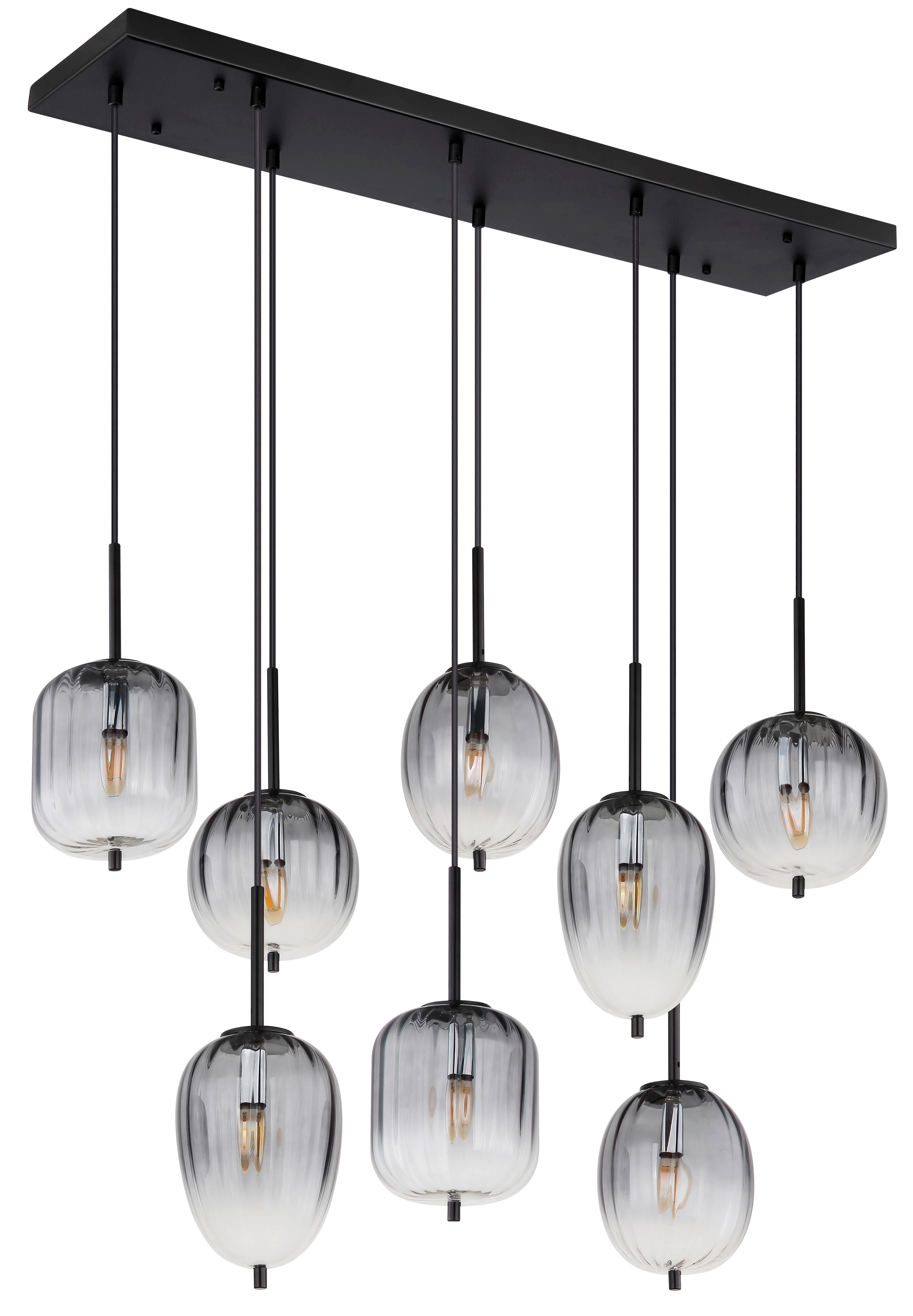 Thumbnail - GLOBO Pendelleuchte mattschwarz Glas Metall B/H/T: ca. 32,5x120x102,5 cm 8.0 Brennstellen