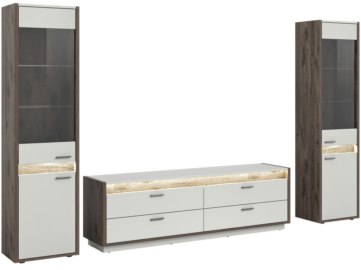 Wohnwand Falcona Nox Oak Nachbildung hellgrau B/H/T: ca. 319x198x43 cm Falcona - hellgrau (319,00/198,00/43,00cm) - xonox.home