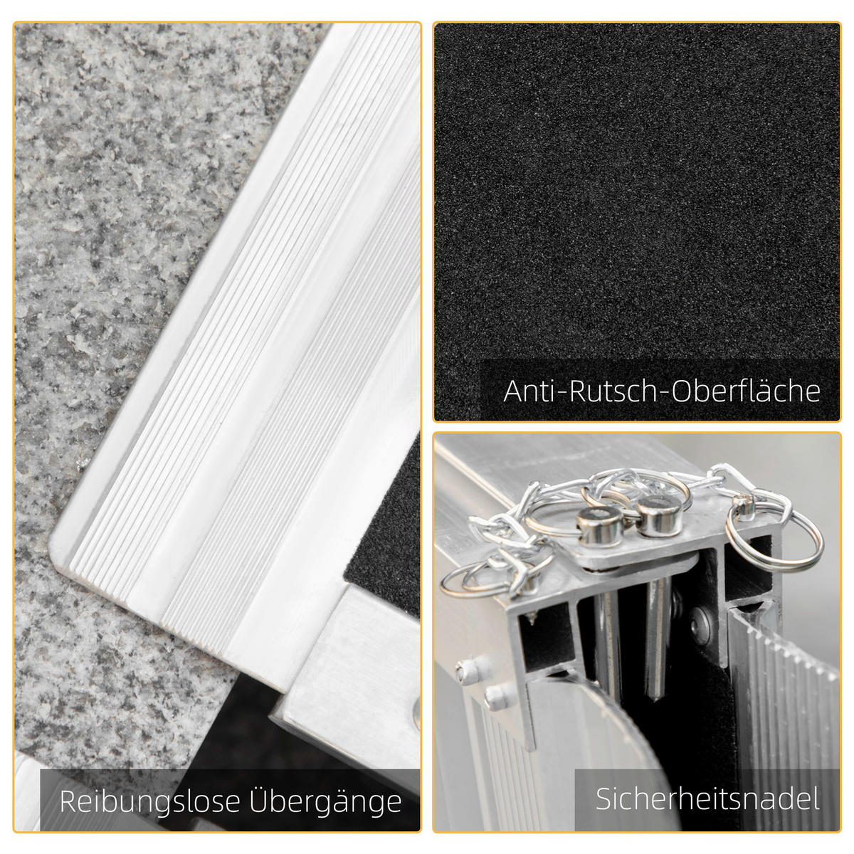 HOMCOM Haushaltshelfer silber PVC B/H/L: ca. 73x93x5 cm Rollstuhlrampe - schwarz/silber (5,00/73,00/93,00cm) - HOMCOM