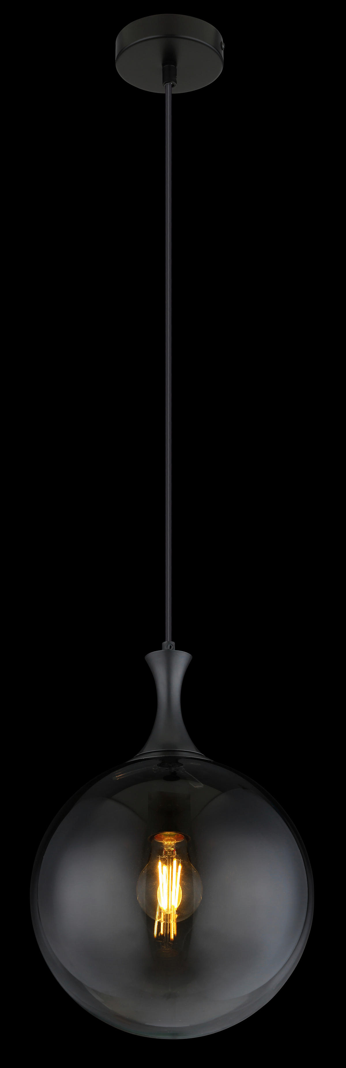GLOBO Pendelleuchte Rauch mattschwarz Metall Glas H/D: ca. 141x25 cm E27 1 Brennstellen DALTON - mattschwarz/Rauch (25,00/141,00cm) - GLOBO