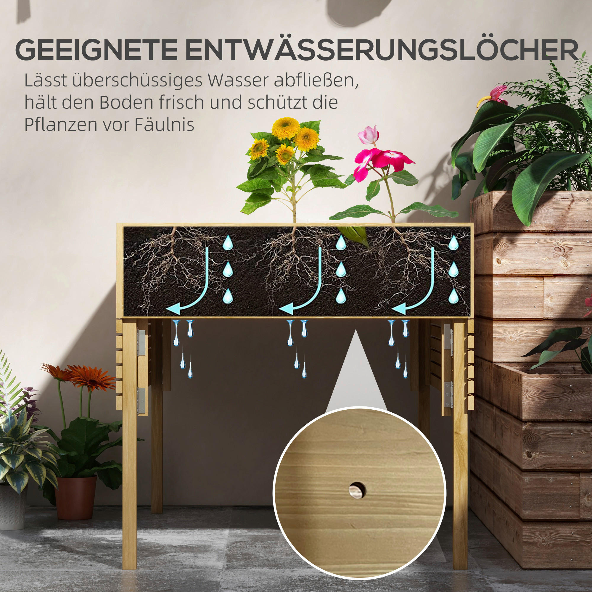 Outsunny Hochbeet natur Holz B/H/L: ca. 91,5x122x89 cm Hochbeet - natur (89,00/91,50/122,00cm) - Outsunny