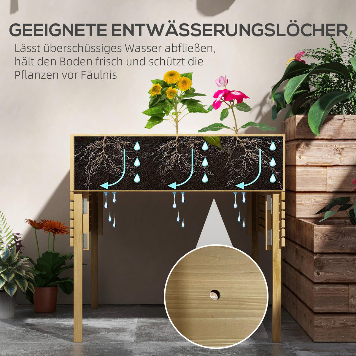 Outsunny Hochbeet natur Holz B/H/L: ca. 91,5x122x89 cm Hochbeet - natur (89,00/91,50/122,00cm) - Outsunny