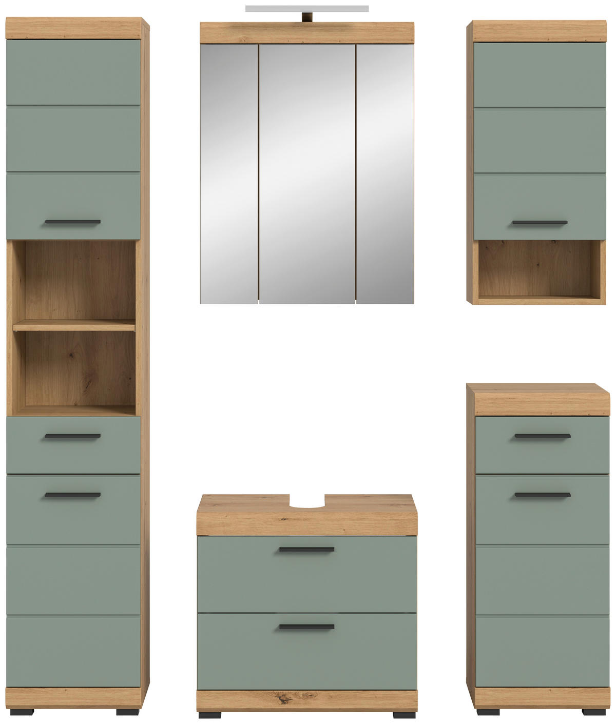 Badezimmer-Set Scout Eiche Artisan Nachbildung salbei Nachbildung B/H/T: ca. 164x191x37 cm Scout - Eiche/salbei (164,00/191,00/37,00cm) - xonox.home
