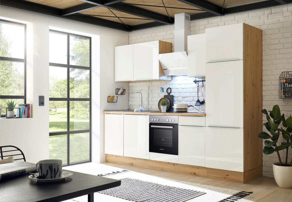 Respekta Küchenblock Marleen weiß Hochglanz B/H/T: ca. 280x211x60 cm Marleen - Eiche/weiß (280,00/211,00/60,00cm) - Respekta